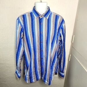 Luchiano Visconti Striped Men Button Down Long Sleeve Shirt Size Large